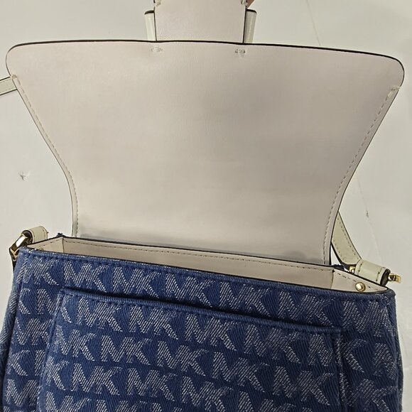 MICHAEL KORS Lillian SMALL CROSSBODY HandBag Purse Denim Blue White Pockets *VGC - Picture 11 of 16